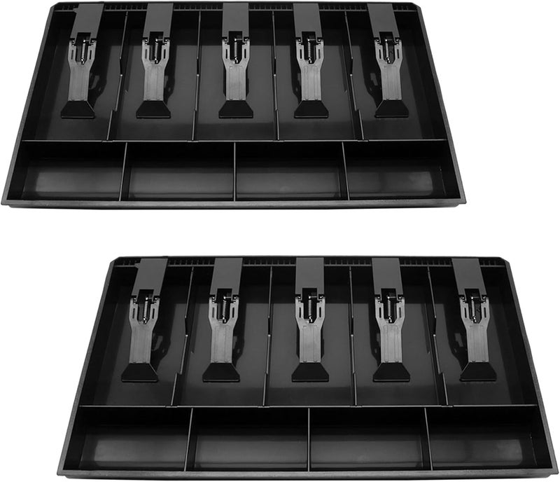 River-CJ 2 Pack Cash Register Drawer Insert Tray Organizer with 5 Bill/4 Coin Compartments for Money Storage, Black - Image 1